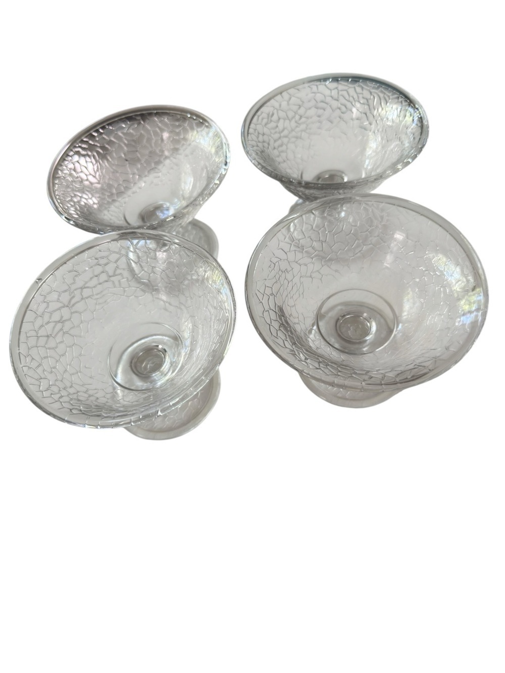L. E. Smith 4 Cracky Clear Sherbert Dessert Glasses Light Uranium Depression USA